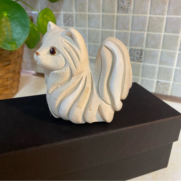 Vintage Artesania Rinconada Uruguay Hand Carved Clay Persian Cat White - Picture 2 of 7